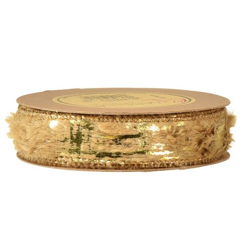 Artikel Dekorativt bånd med pels smykker bånd imiteret pels brun guld 25mm 15m
