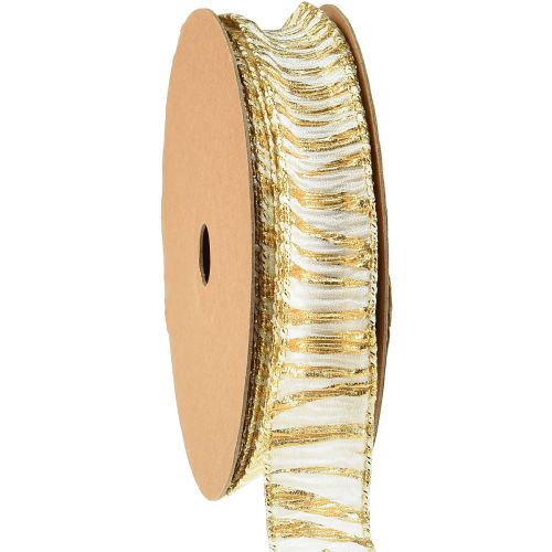 Floristik24 Pyntebånd chiffon hvid/guld 25mm 15m