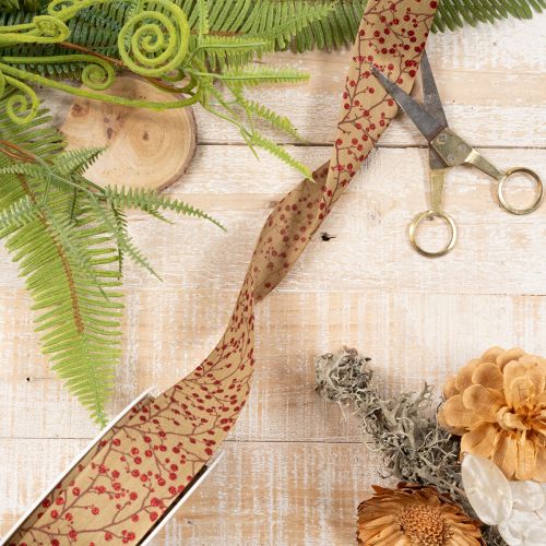 Dekorative båndgrene med røde glitterbær, 40 mm x 15 m | Floristik24.dk
