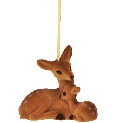 Artikel Dekorativ bøjle hjorte dekoration med fawn flocked 10cmx5cmx8,5cm