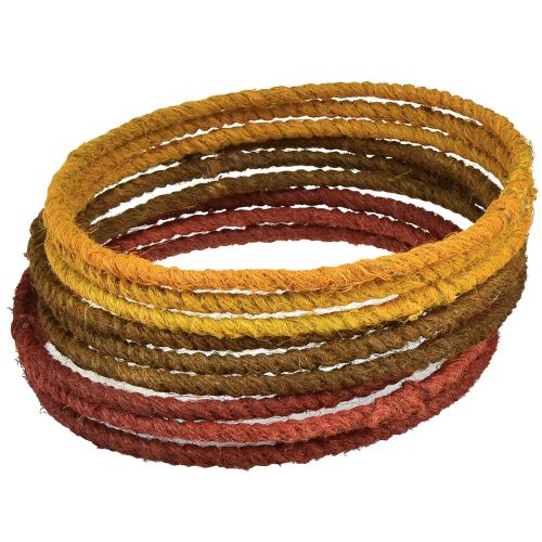 Artikel Dekorativ ringfarvet ring juteløkke gul okkerbrun Ø20cm 9stk