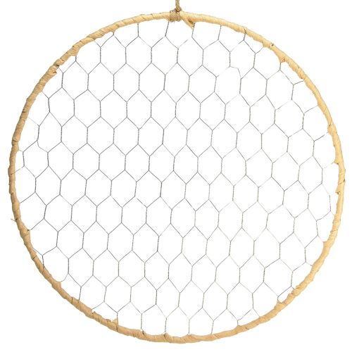 Floristik24 Dekorativ ring metal hængende dekoration Raffia sølv natur Ø38cm 4 stk