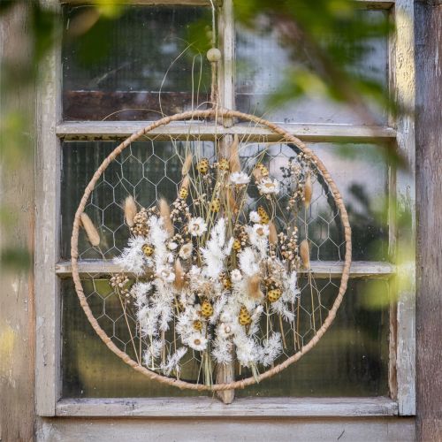 Artikel Dekorativ ring metalophæng dekoration raffia sølv naturlig Ø38cm 4 stk