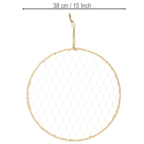 Artikel Dekorativ metalring Ø38 cm, hængende dekoration, raffia, sølv, naturlig, boho vægdekoration, alsidig dekoration, 4 stk.