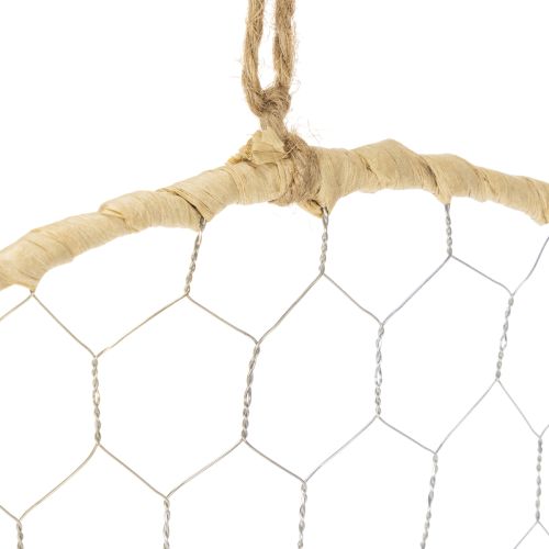 Artikel Dekorativ metalring Ø38 cm, hængende dekoration, raffia, sølv, naturlig, boho vægdekoration, alsidig dekoration, 4 stk.