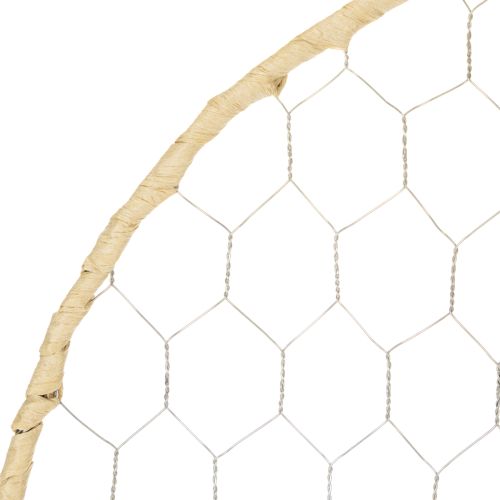 Artikel Dekorativ metalring Ø38 cm, hængende dekoration, raffia, sølv, naturlig, boho vægdekoration, alsidig dekoration, 4 stk.