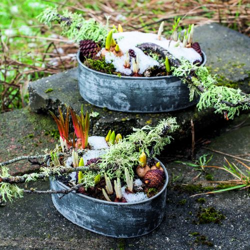 Artikel Dekorativ metalskål oval grå L22,5/19,5/16 cm sæt med 3