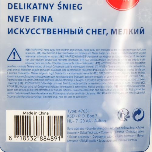 Artikel Dekorativ sne lavet af PE kunstig fin hvid sne 75g