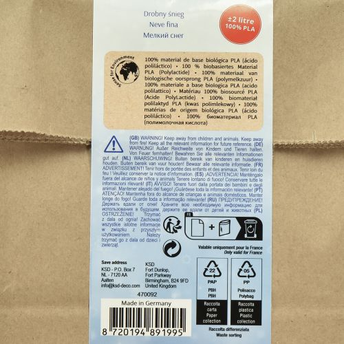 Artikel Dekorativ snehvid majs 100% biobaseret materiale 40g