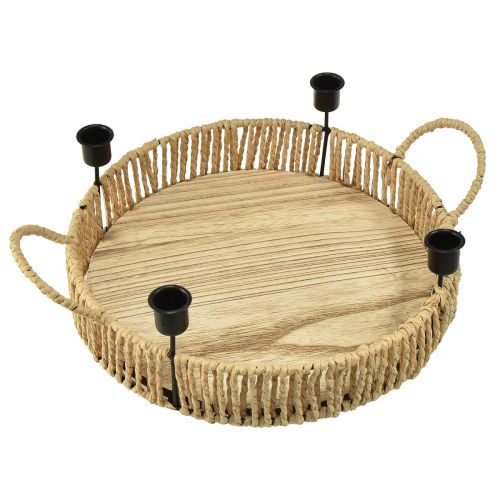 Artikel Dekorativ bakke træ naturmetal lysestage sort Ø30cm