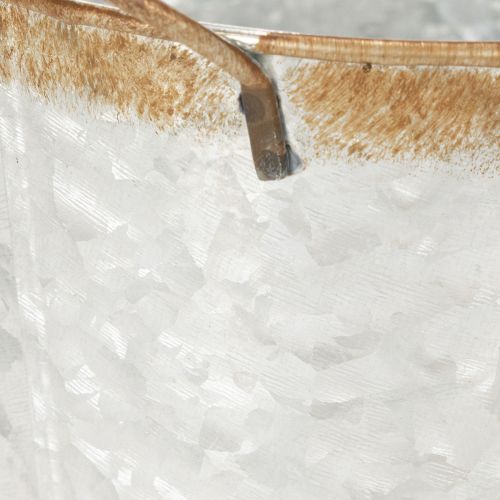 Artikel Dekorativ potte med håndtag, plantespand, metalbeholder, sølv, forvitret stål, Ø17 cm H16,5 cm