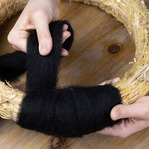 Artikel Dekorativ uld, uldsnor, filtet uld til kreativt håndværk og blomsterdekoration, 2m, sort