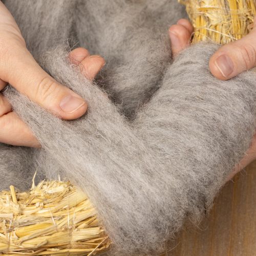 Artikel Uldsnor dekorativ uld grå-naturlig 2m filtet uld til hobby og blomsterdekoration