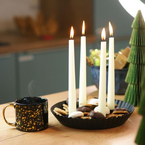 Artikel Design metal lysestage i kageform - sort, Ø 24 cm - elegant borddekoration til 4 lys - 2 stk.