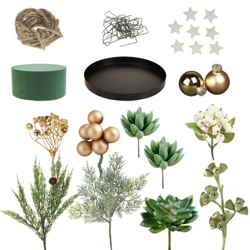 Artikel DIY kasse juledekoration med sukkulent arrangement Ø20cm
