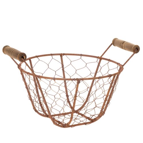 Trådkurv, metalkurv med hank, træ, rust, dekorativ, Ø18 cm købe | Floristik24.dk