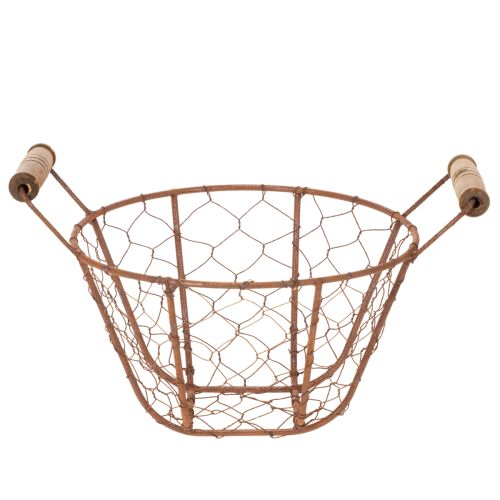 Trådkurv, metalkurv med hank, træ, rust, dekorativ, Ø18 cm | Floristik24.dk