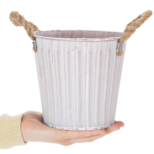 Artikel Spand til plantning, plantekasse med håndtag, metaldekoration pink/grøn/gul shabby chic Ø16,5 cm H15 cm 3-delt sæt