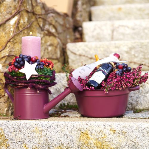 Artikel Spand med håndtag plantebakke metal lilla Ø22,5cm H10,5cm