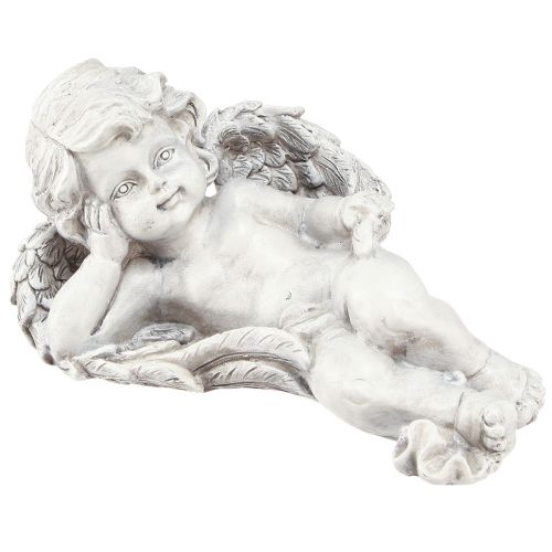 Floristik24 Engel liggende dekorativ figur grav dekoration grå polyresin 22cm