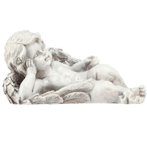 Artikel Engel liggende dekorativ figur grav dekoration grå polyresin 22cm