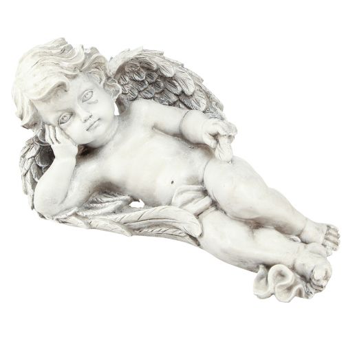 Floristik24 Engle liggende grav dekoration polyresin grå hvid 31×16cm