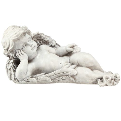 Artikel Engle liggende grav dekoration polyresin grå hvid 31×16cm