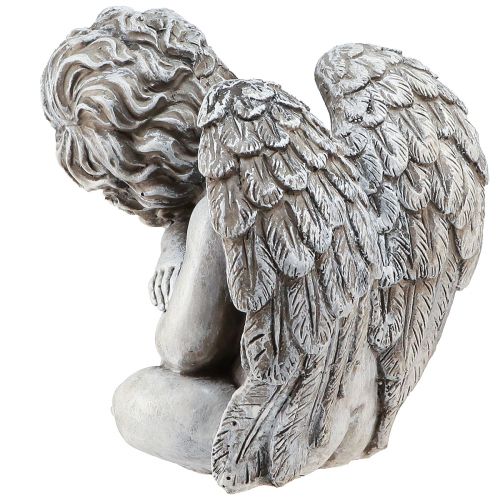 Artikel Engle siddende dekorativ figur grav dekoration grå polyresin H18cm