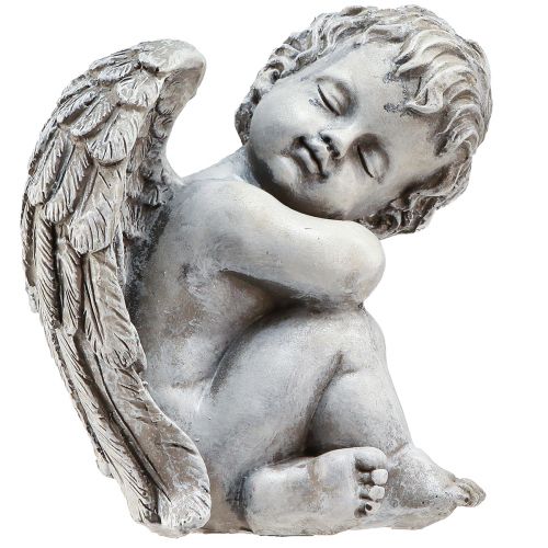 Artikel Engle siddende dekorativ figur grav dekoration grå polyresin H18cm