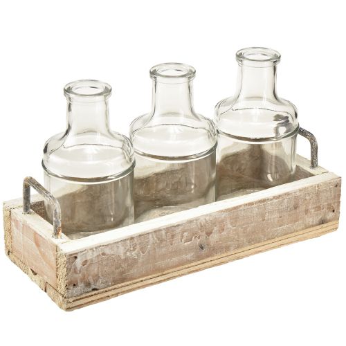 Floristik24 Flaske dekorativt glas med træbakke vintage 24x9,5x14cm