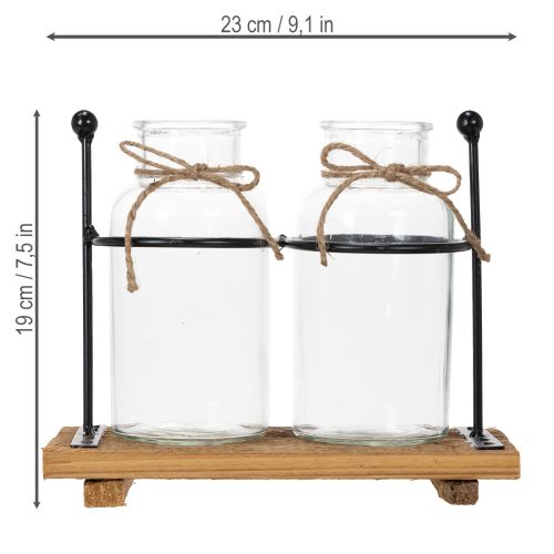Dekorativ flaskevase, glas og træ, 23x12x19,5 cm, 2 stk. | Floristik24.dk