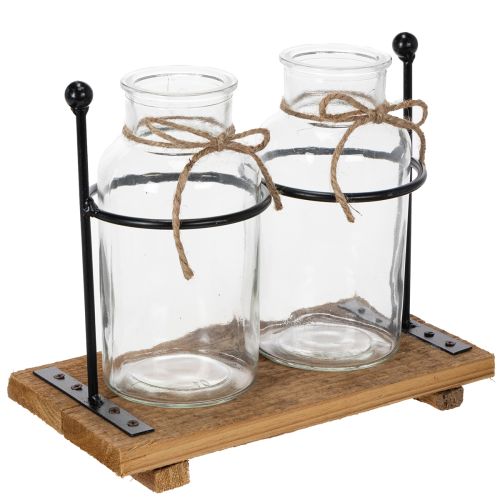 Dekorativ flaskevase, glas og træ, 23x12x19,5 cm, 2 stk. købe | Floristik24.dk