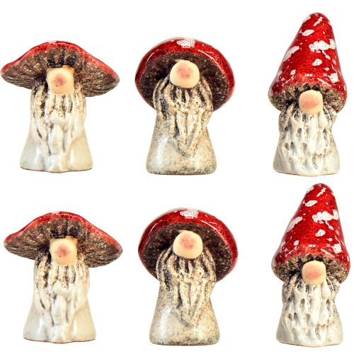 Artikel Eventyrnisse-paddehattefigurer – røde med hvide prikker, 7,5 cm – magisk dekoration til have og hjem – 6 stk.