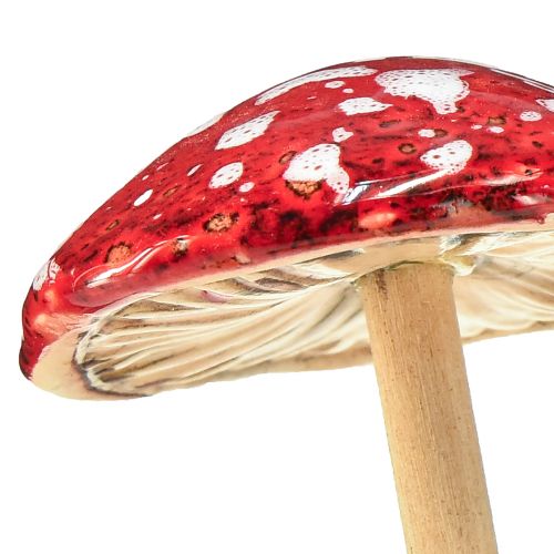 Artikel Paddehatte på pind, rød, 5,5 cm - dekorative efterårssvampe til have og hjem, 6 stk.