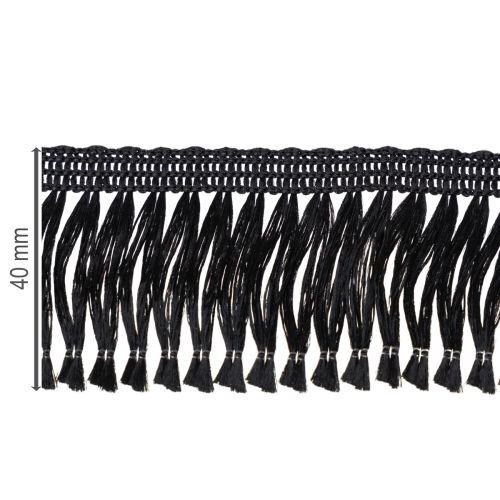 Artikel Sort frynset bånd 4 cm, kordonkant, dekorativ frynset lurex 25 m