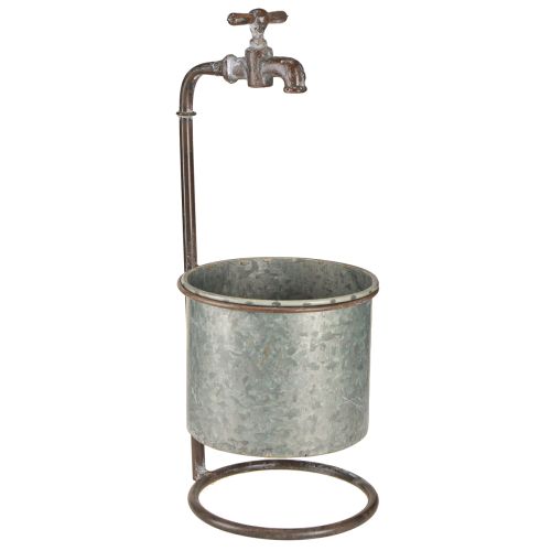 Havedekoration metal plantekasse med hane Ø16,5cm H42cm