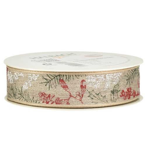 Artikel Gavebånd Jule Ilex Bær Grøn Rød 25mm 15m