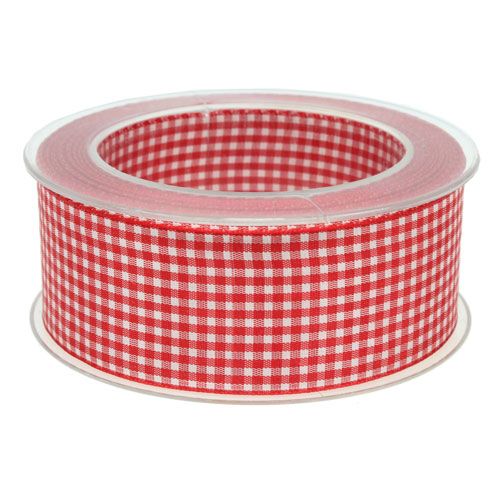 Artikel Gavebånd med kant 40mm 20m rød ternet