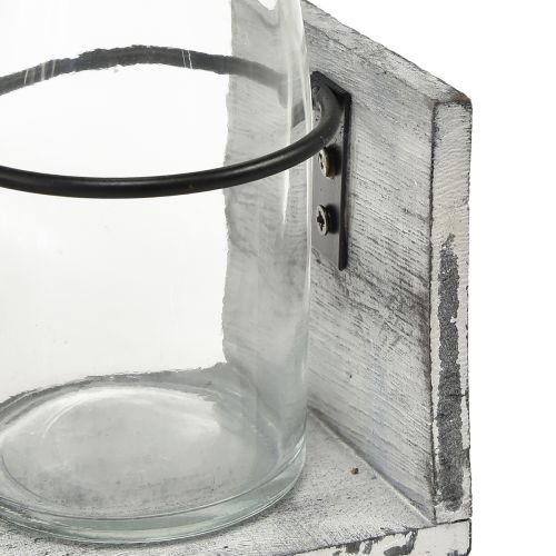Artikel Rustikt flaskesæt i træstøtte - 3 glasflasker, grå-hvide, 24x8x20 cm - Alsidig til dekoration