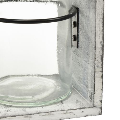 Artikel Rustikt glasbeholdersæt i gråt og hvidt træstativ - 27,5x9x11 cm - Alsidig opbevarings- og dekorativ løsning