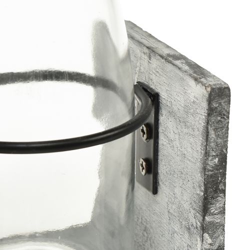Artikel Glasvase i gråt træstativ, 9,5x8x20cm - Rustik dekoration med 4 flasker
