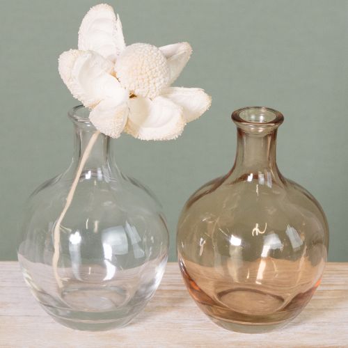 Artikel Minivase i glasflaske, ravfarvet og klar, Ø7,5 cm, H11 cm, 4 stk.