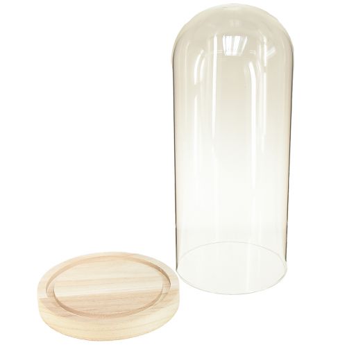 Artikel Glasoverligger glasklokke med bund klart træ Ø14cm H28,5cm