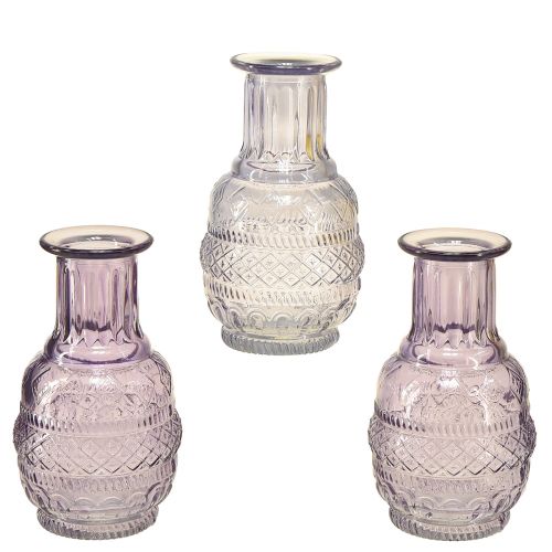 Floristik24 Glasvaser minivaser lys lilla lilla retrostil H13cm 3stk
