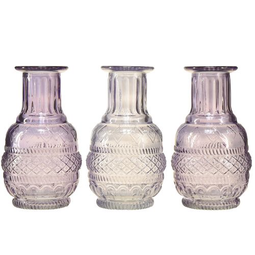 Floristik24 Glasvaser minivaser lys lilla lilla retrostil H13cm 3stk