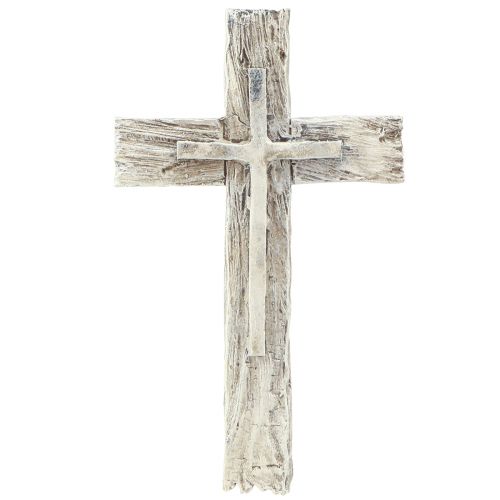 Artikel Gravdekoration kryds rustik grå hvid polyresin 12×7cm 6 stk