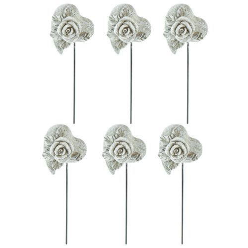 Artikel Gravstik hjerte mindestik rosenstøbt sten 5,5cm 6 stk