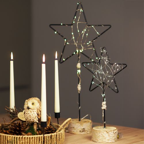 Artikel Store stjernedekorationer på en naturlig træbund - sort, 60 cm - elegant værelsesdekoration 30x10x60cm 2 stk.