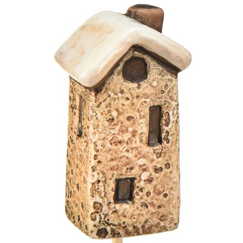 Artikel Charmerende keramisk husdekoration på pinde - forskellige brune nuancer, 6 cm - idylliske havepæle - 6 stk.