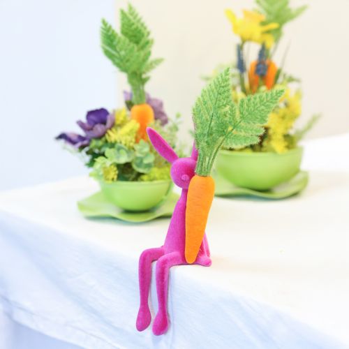 Artikel Kaninkantsitter påskeharer Farverige flokkede – 2. valg – 28cm 4 stk.